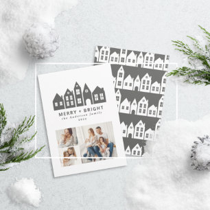 Moderne, minimale Kerstmis Noordse huizen 3 foto Feestdagenkaart