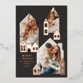 Moderne, minimale Kerstmis Noordse huizen 3 foto Folie Feestdagenkaart (Voorkant)
