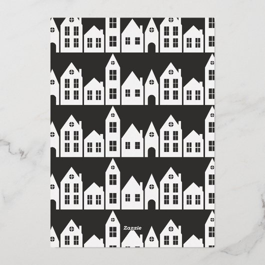 Moderne, minimale Kerstmis Noordse huizen 3 foto Folie Feestdagenkaart (Achterkant)