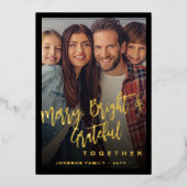 Moderne minimale Kerstmis Vrolijk en Heldere foto Folie Feestdagenkaart (Voorkant)