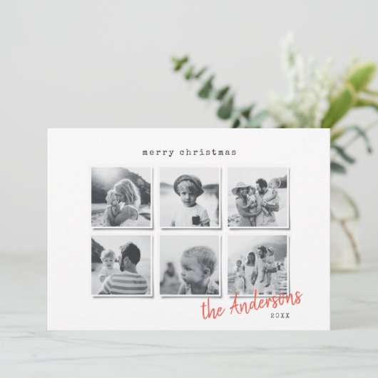 Moderne, minimale kerstmulti-foto feestdagenkaart (Staand voorkant)