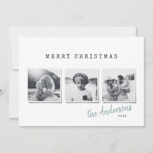 Moderne, minimale kerstmulti-foto feestdagenkaart (Voorkant)