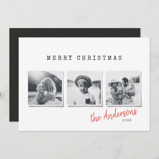 Moderne, minimale kerstmulti-foto feestdagenkaart (Voorkant / Achterkant)