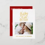 Moderne, minimale kerstrode elegante foto folie feestdagen briefkaart<br><div class="desc">Baby is koud buiten de moderne,  minimale typografie foto met kerstfeestdag. Handgeschreven scripttekst,  sneeuw,  sterren en ontwerp. Ideaal voor trouwdecor,  baby showers,  kerstfeest en feestdagen voor nieuwe jaren,  verjaardagsfeestjes en algemene winterevenementen.</div>