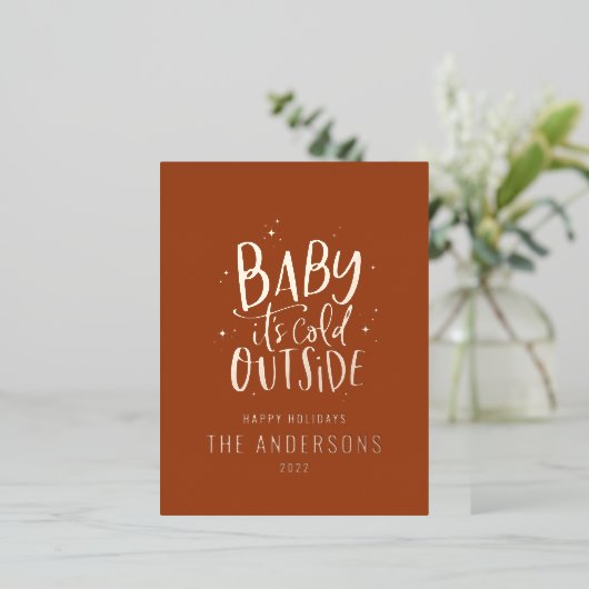 Moderne minimale kerstterracotta elegante Folie H Folie Feestdagen Briefkaart (Staand Voorkant)
