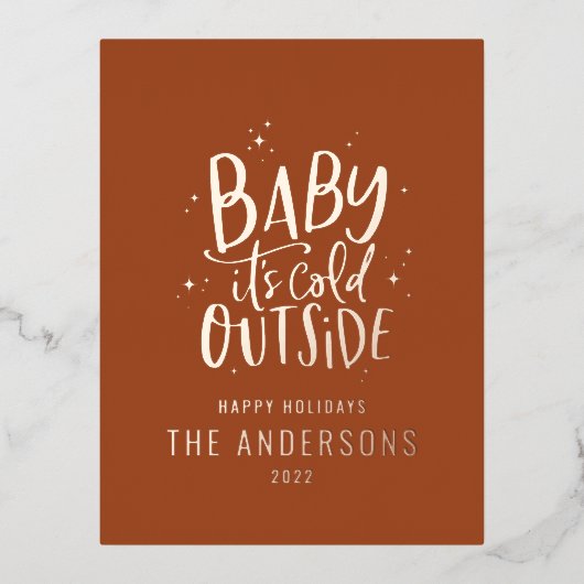 Moderne minimale kerstterracotta elegante Folie H Folie Feestdagen Briefkaart (Voorkant)