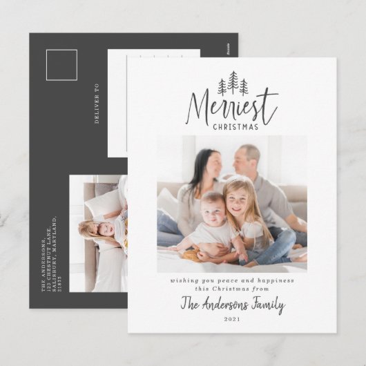 Moderne, minimale kersttong multi-foto feestdagenkaart (Voorkant / Achterkant)