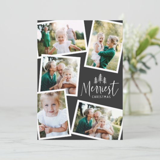 Moderne, minimale kersttong multi-foto feestdagenkaart (Staand voorkant)