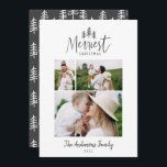 Moderne, minimale kersttong multi-foto feestdagenkaart<br><div class="desc">Moderne,  minimale kerstfeestelijke,  stijlvolle multi-fotovakantiekaart. Met moderne handgetekende tekst en bomen. De achtergrondkleur kan worden aangepast.</div>