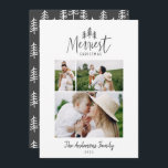 Moderne, minimale kersttong multi-foto feestdagenkaart<br><div class="desc">Moderne,  minimale kerstfeestelijke,  stijlvolle multi-fotovakantiekaart. Met moderne handgetekende tekst en bomen. De achtergrondkleur kan worden aangepast.</div>