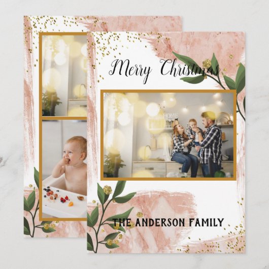 Moderne, minimale kersttong multi-foto feestdagenkaart (Voorkant / Achterkant)