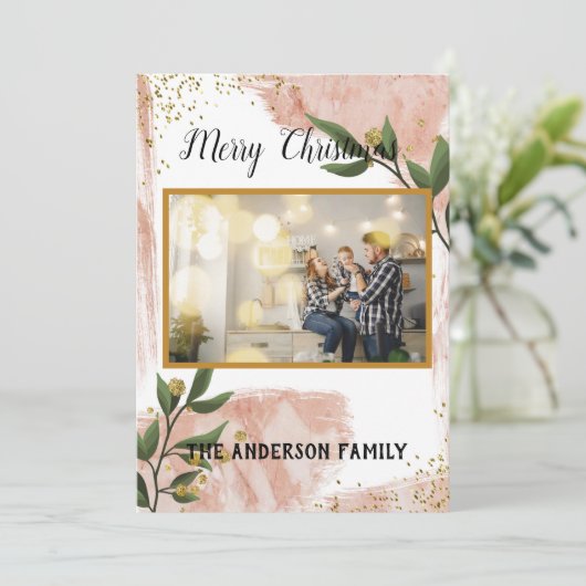 Moderne, minimale kersttong multi-foto feestdagenkaart (Staand voorkant)