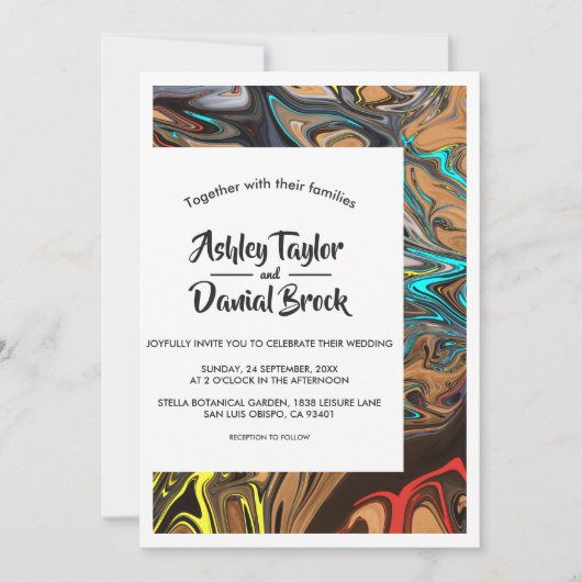 Moderne minimale kleurrijke Abstracte bruiloft Kaart (Voorkant)