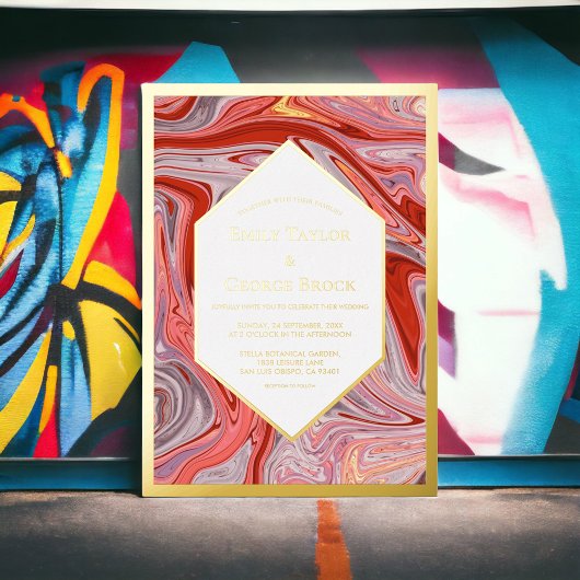Moderne minimale kleurrijke Lava Abstract Weddensc Folie Uitnodiging