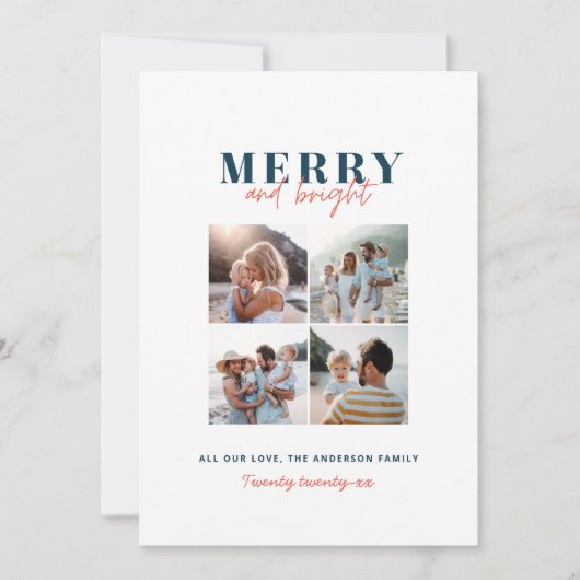 Moderne minimale kleurrijke leuke kerstfoto feestdagenkaart (Voorkant)