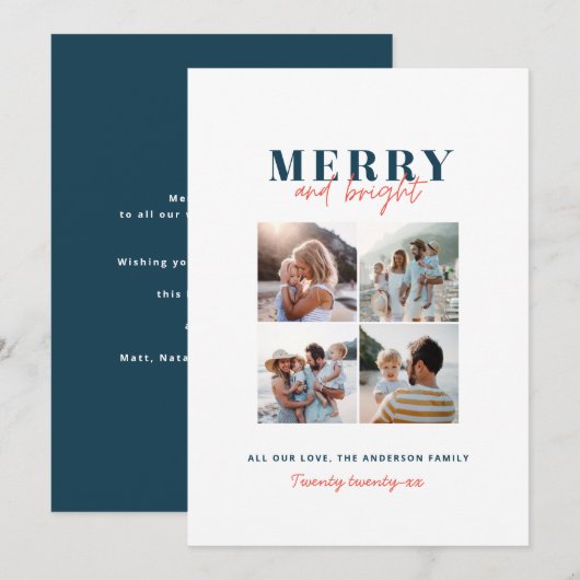 Moderne minimale kleurrijke leuke kerstfoto feestdagenkaart (Voorkant / Achterkant)