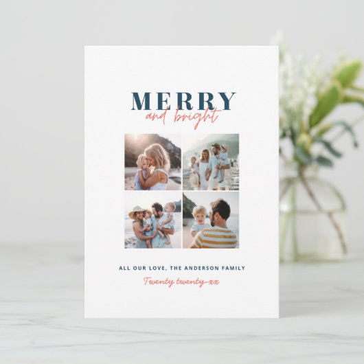 Moderne minimale kleurrijke leuke kerstfoto feestdagenkaart (Staand voorkant)