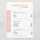 Moderne minimale kleurrijke menu bakkerij prijslij (Voorkant)