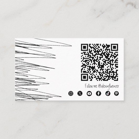 Moderne minimale krabbel zwart-wit QR-code Visitekaartje (Achterkant)
