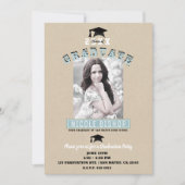 Moderne, minimale Kraft Blue Photo Graduparty Kaart (Voorkant)