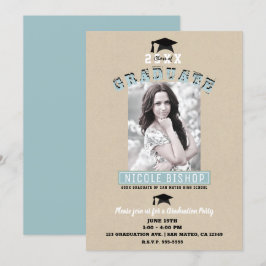 Moderne, minimale Kraft Blue Photo Graduparty Kaart