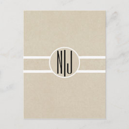 Moderne minimale Kraft rustieke Monogram Save the  Aankondigingskaart