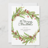 Moderne minimale krans met blad en schrift Kerstmi Feestdagenkaart (Voorkant)