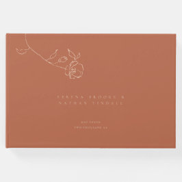 Moderne minimale kunst bloemperzik roest bruiloft gastenboek