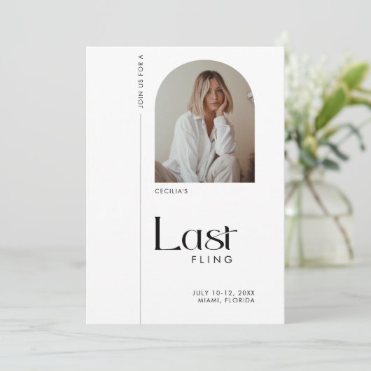 Moderne minimale "Last Fling" vrijgezellenfoto Kaart (Staand voorkant)