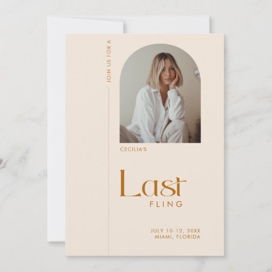 Moderne minimale "Last Fling" vrijgezellenfoto Kaart (Voorkant)