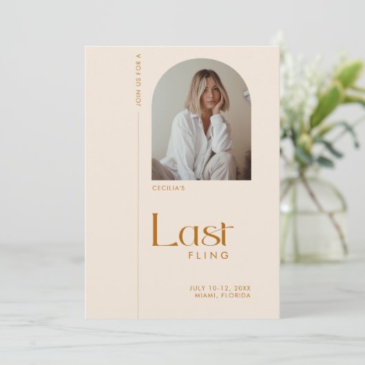 Moderne minimale "Last Fling" vrijgezellenfoto Kaart (Staand voorkant)