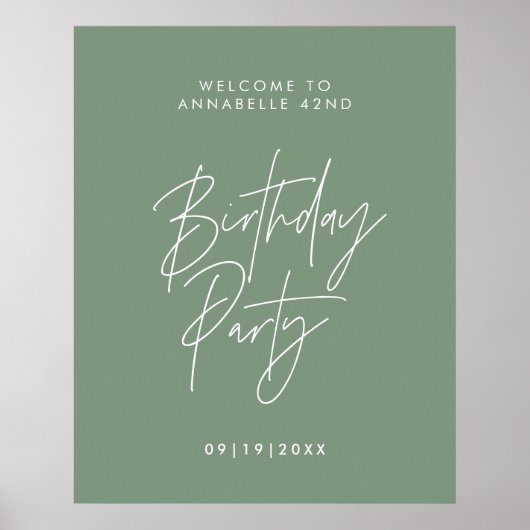 Moderne minimale leeftijd Groene verjaardag Decor Poster (Voorkant)