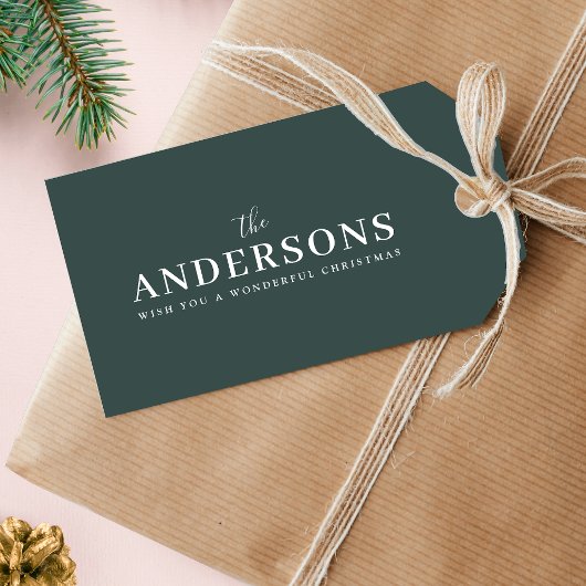 Moderne minimale legant | Donkere bosgroene naam Cadeaulabel