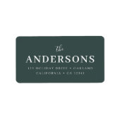 Moderne minimale legant | Donkere bosgroene naam Etiket (Voorkant)