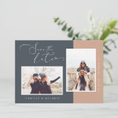 Moderne, minimale legante marine en foto van Tan T Save The Date (Staand voorkant)