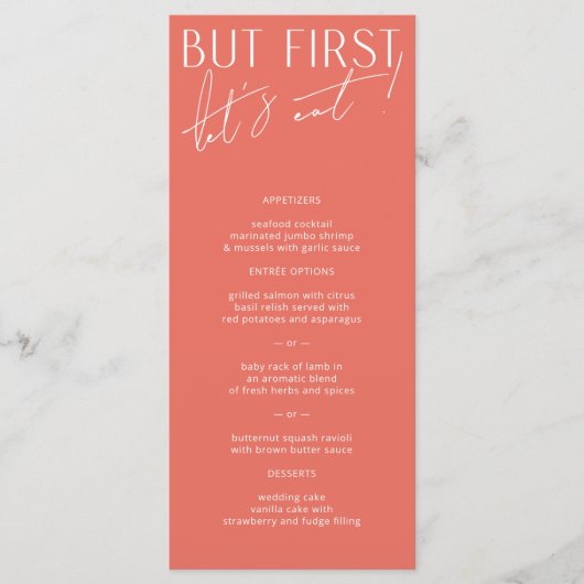 Moderne minimale levendige roze weddenschappen men menu (Voorkant)