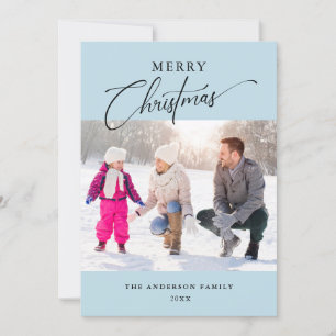 Moderne, minimale lichtblauwe foto, prettig kerstf feestdagenkaart