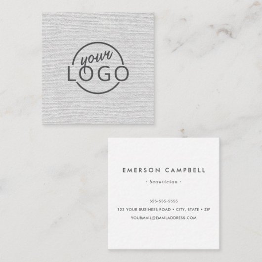 Moderne minimale lichte grijze linnen, aangepast l vierkante visitekaartje (Voorkant / Achterkant)