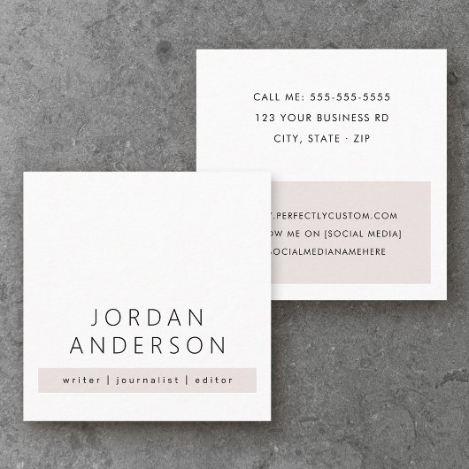 Moderne minimale lichte roos grijs kleurenblok vierkante visitekaartje