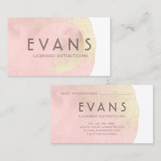Moderne, minimale lichtroze estheticus afsprakenkaartje (Voorkant / Achterkant)