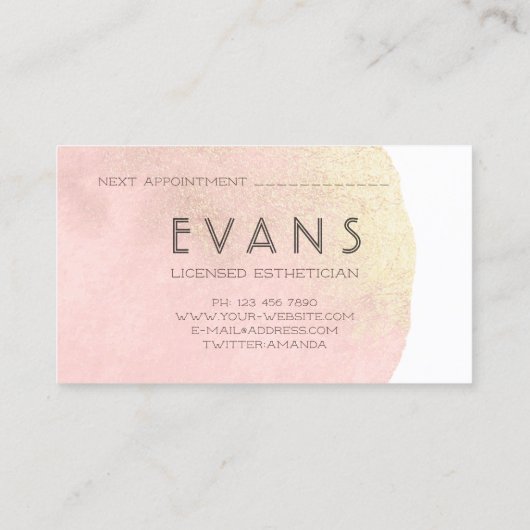 Moderne, minimale lichtroze estheticus afsprakenkaartje (Achterkant)