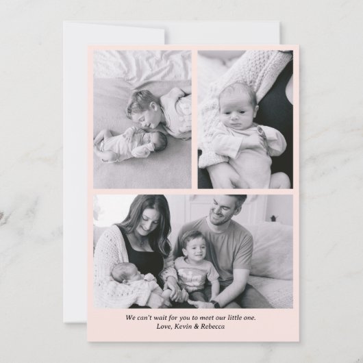 Moderne minimale lichtroze pasgeboren Baby Geboort Aankondiging (Achterkant)