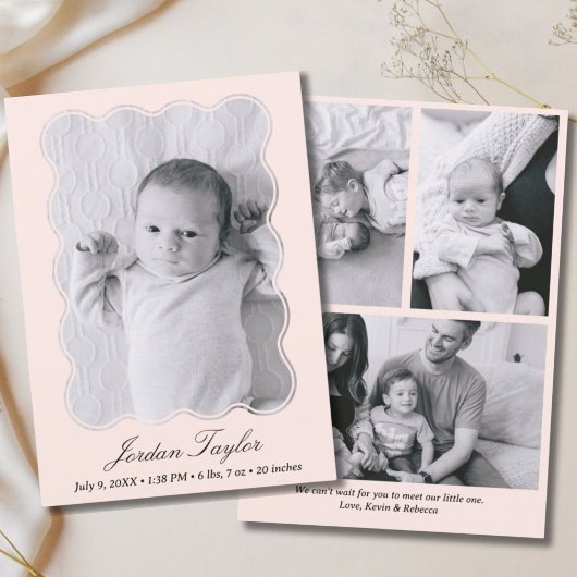 Moderne minimale lichtroze pasgeboren Baby Geboort Aankondiging