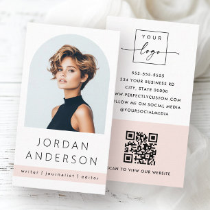 Moderne minimale lichtroze QR-logo boogfoto Visitekaartje