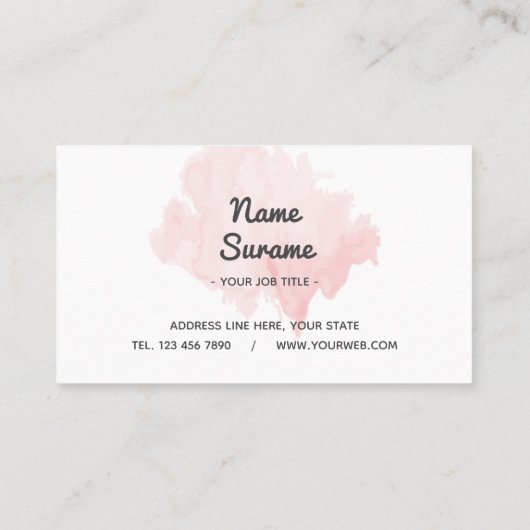 Moderne, minimale lichtroze Waterverf Visitekaartje (Achterkant)