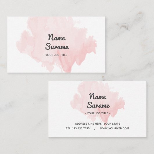 Moderne, minimale lichtroze Waterverf Visitekaartje (Voorkant / Achterkant)
