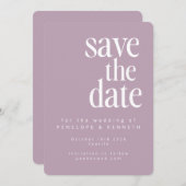 Moderne, minimale Lila, eenvoudige weddenschap Save The Date (Voorkant / Achterkant)