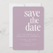 Moderne, minimale Lila, eenvoudige weddenschap Save The Date (Voorkant)