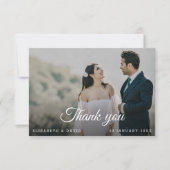 Moderne minimale links elegant foto-script huwelij bedankkaart (Voorkant)