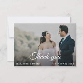 Moderne minimale links elegant foto-script huwelij bedankkaart